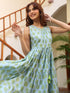 Light Blue Pure Cotton Paisley Printed Tiered Dress